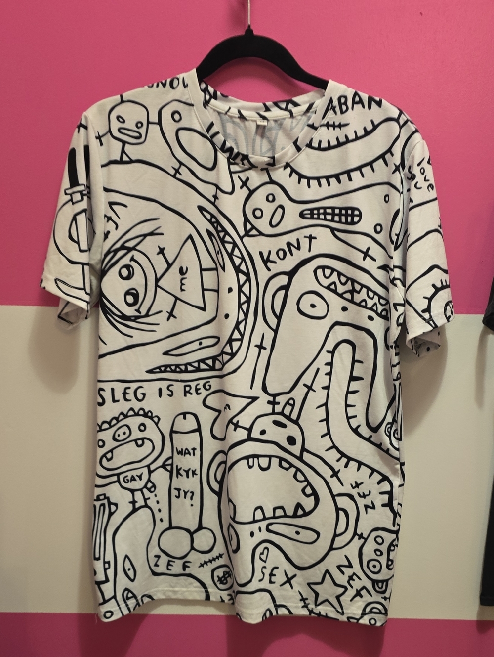 Die Antward White Graphic T-Shirt with Black Doodle Print